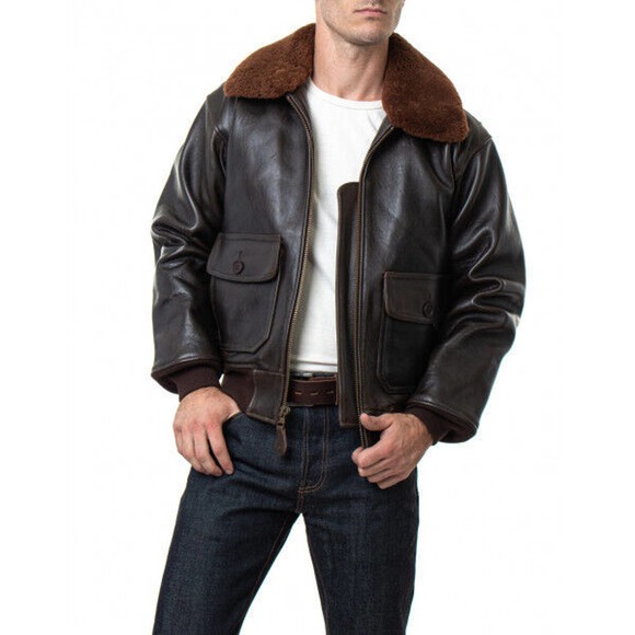 SCHOTT Other - Schott Wings of Gold Brown Leather Bomber Naval Flight Aviation Jacket Men's L